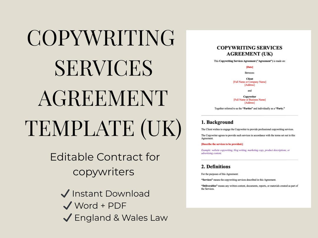 Copywriting Contract Template UK | Freelance Services Agreement (word ...