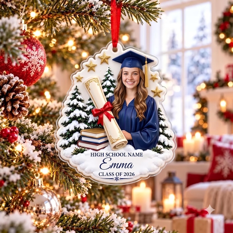 Custom Graduation Photo Christmas Ornament, Personalized Class of 2026 ...