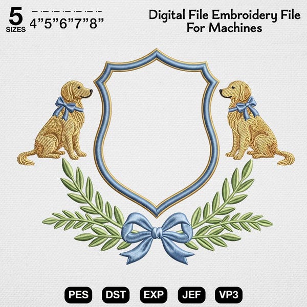 Golden Retriever Embroidery Design, Dog Monogram Frame Embroidery, Pet Name Frame Design, Custom Dog Embroidery File