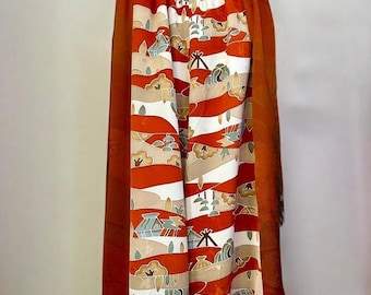 Kimono rehecho con pantalones harem | Pantalones sarouel de seda japonesa | Pantalones anchos tipo falda hechos a mano