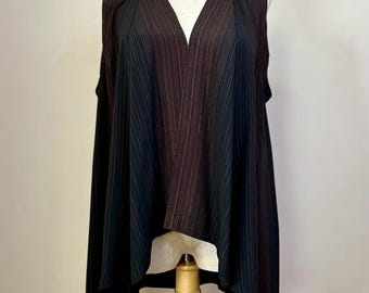 Chaleco drapeado a rayas negras | Chaleco tipo kimono japonés de seda | Top fluido hecho a mano para superponer capas