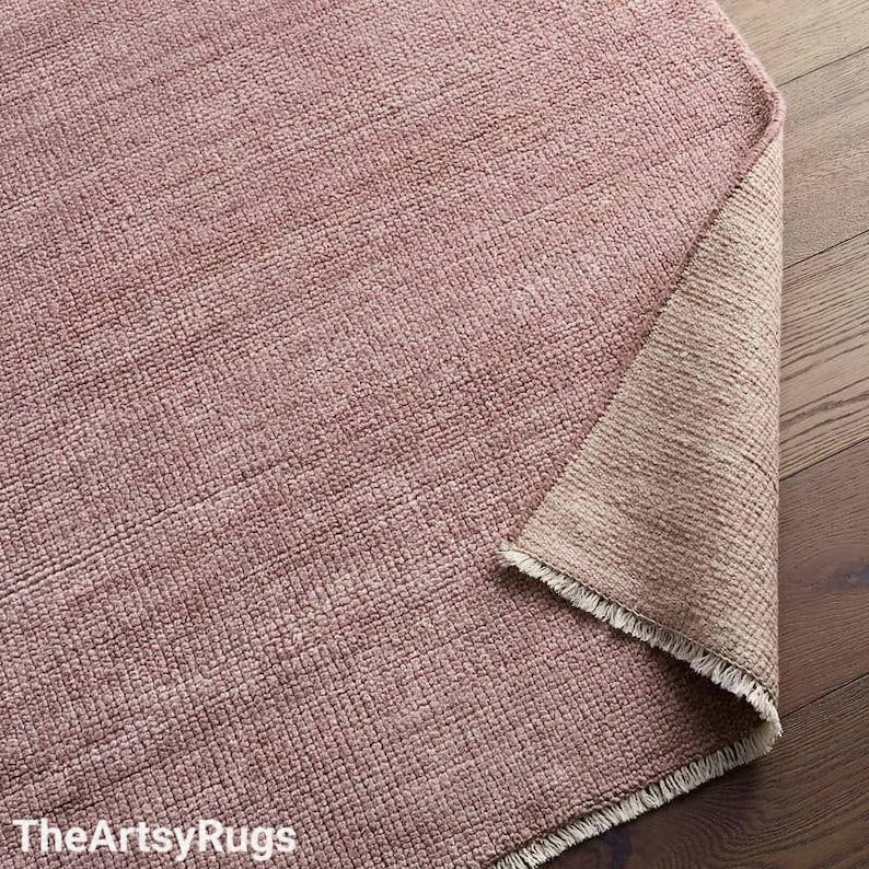 Alfombra de lana anudada a mano, alfombra turca Oushak rosa, diseño artesanal, tamaño personalizado, decoración de interiores, dormitorio, cocina. imagen 5