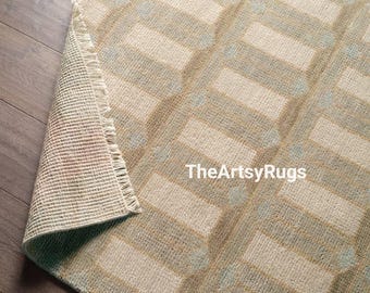 Hand Knotted Geometric Wool Area Rug, Beige Grey and Brown 10x14 Turkish Style Carpet Living Room Bedroom Hallway Decor Rugs Made to Order
