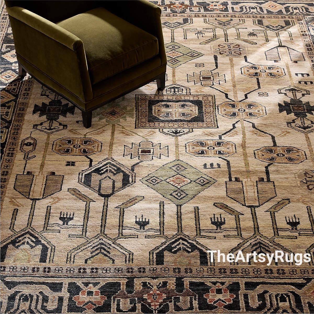 Neon 6x9 Rug Taupe Wool Area Rug L Beige, Black Hand Knotted Rug L Turkish Oushak ...