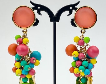 Pendientes vintage extragrandes con forma de caramelo, pendientes de clip coloridos, pendientes llamativos estilo Memphis, joyería neón pastel de los noventa