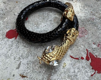 Serpiente dorada y negra — Pulsera vintage de serpiente
