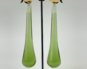 Pendientes colgantes vintage de resina verde y ámbar – Hechos en Italia – Años 80 / Principios de los 90