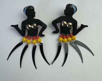 Pendientes de clip Bimba y Lola con diseño figurativo, color negro, oro y amarillo.