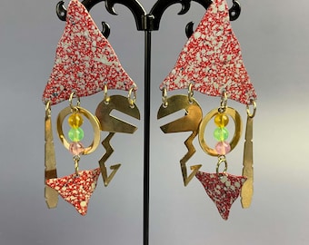 Pendientes geométricos llamativos estilo Memphis de los años 80 – 9 cm