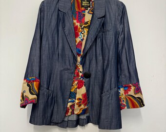 Chaqueta tipo blazer vaquera Vivienne Westwood London, talla 40 | Botón Orb | Forro Paisley | Chaqueta Tencel | Confección de diseño | Estilo Y2K