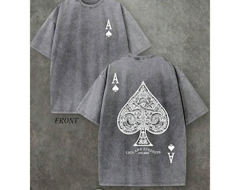 Ace of Spades Washed Cotton T-Shirt, Double Sided Graphic Tee