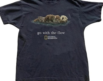 Go With The Flow Otter Nature Graphic Vintage  Unisex T-Shirt