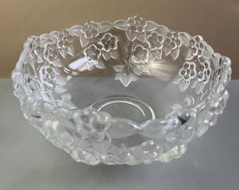 Vintage Mikasa Carmen Floral Relief Bowl, Clear & Frosted Glass, 8 Inch