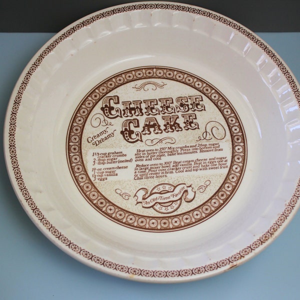 Vintage Cheese Cake Pie Cheesecake Plate with Recipe, Ovenware Dish Jeannette USA Royal China Adorable!