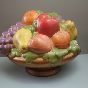 Vintage Hand-Painted Ceramic Fruit Bowl Centerpiece Gold-Look Accents Unique Funky Kitschy