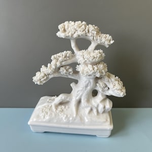 Vintage ceramic bonsai tree figurine mid-century decor white porcelain sculpture asian zen collectible pottery
