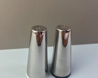 Small Vintage Stainless Cone Salt and Pepper Shakers, Minimalist Chrome Table Set
