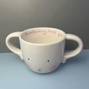Vintage Hallmark “Somebunny Loves You” Bunny Mug – Double Handle Cup, Pastel Nursery Easter Gift
