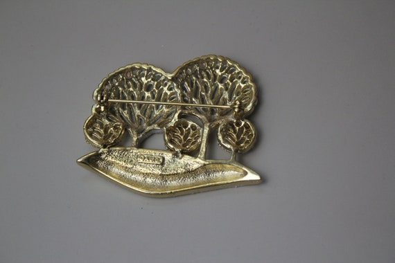 Vintage AJC Winter Tree Brooch Pin White and Gold… - image 3