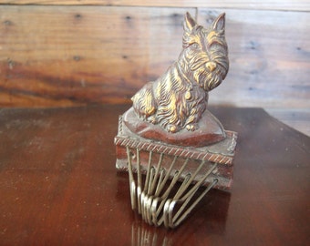 Vintage Scottie Dog Scottish Terrier Tie Holder Brown Gold Grandpa Chic Adorable!