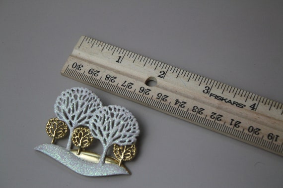 Vintage AJC Winter Tree Brooch Pin White and Gold… - image 4