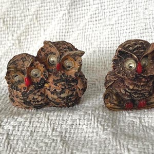 Vintage Tiny Resin Owls Figurines Googly Eyes Miniature Figurines for Shadow Box Display