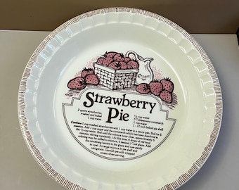 Vintage Strawberry Pie Plate with Recipe, Ovenware Dish Jeannette USA Royal China Adorable!