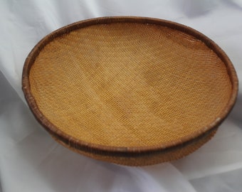 Vintage Large Woven Bowl Winnowing Basket Strainer Primitive Farmhouse Boho Decor Rice Strainer Beautiful