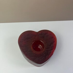 Vintage Chunky Red Glass Heart Candle Holder, Small Tealight or Taper Holder