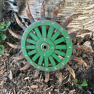 Vintage John Deere Patina Rotary Wheel Tine for Yard Art Patina - Metal - Steampunk Art - Welding Pieces - Garden Art Rusted Iron Yard Decor