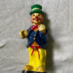 Vintage glossy paper mache clown figurine doll odd folk art