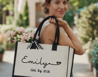 Custom Girls Trip Tote Bag, Personalized Vacation Bag