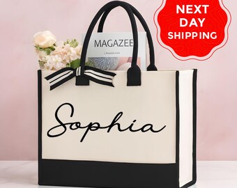 Custom Name Tote Bag, Bridesmaid Tote Bag, Bachelorette Bag, Bridal Party Bag, Custom Name Gift, Personalized Name Bag, Wedding Gift