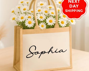 Custom Name Jute Bag, Bridesmaid Jute Bag, Bachelorette Bag, Bridal Party Bag, Personalized Name Jute Bag, Custom Name Gift, Wedding Gift