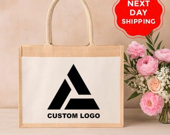 Custom Logo Jute Tote Bag, Custom Design Tote Bag, Custom Text Tote Bag, Logo Printed Gift Tote Bag, Custom Photo Jute Tote Bag