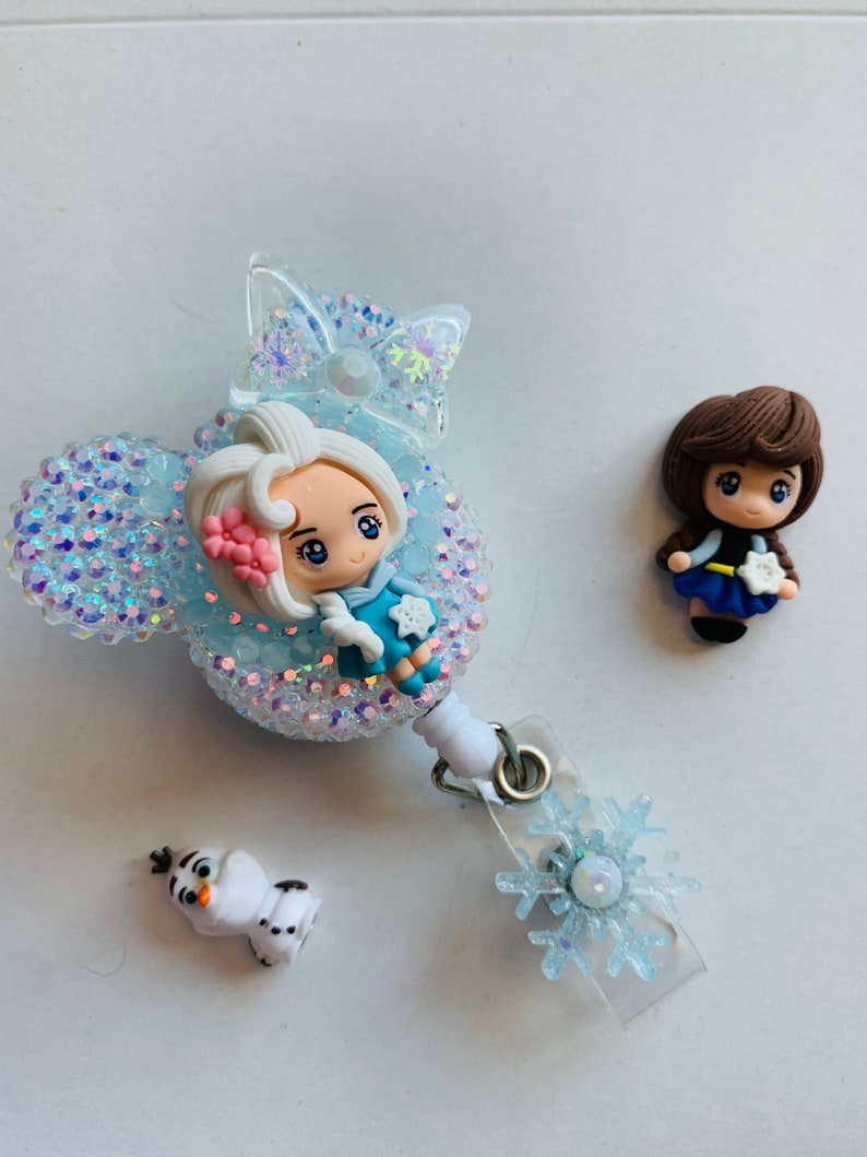 Retractable Badge ReelRhinestone Badge ReelFrozen inspireQueen ElsaKawaii Badge HolderDisney Character Badge Reel Cute Nurse Badge