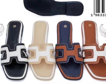 Women's Flat Slide Sandals – Contrast H-Strap Open Toe Summer Slip-Ons