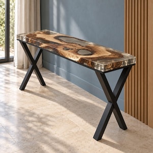 Clear Epoxy Console Entryway Table, Live Edge Bar Table Top, Narrow Console Table, Hallway Home Table