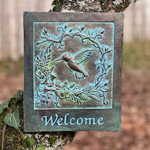 Hummingbird Concrete Welcome Hanging Garden Art