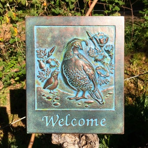 Concrete Quail Welcome Plaque | Painted | Mother’s Day |  Gifts for Her | Outdoor Garden Decor