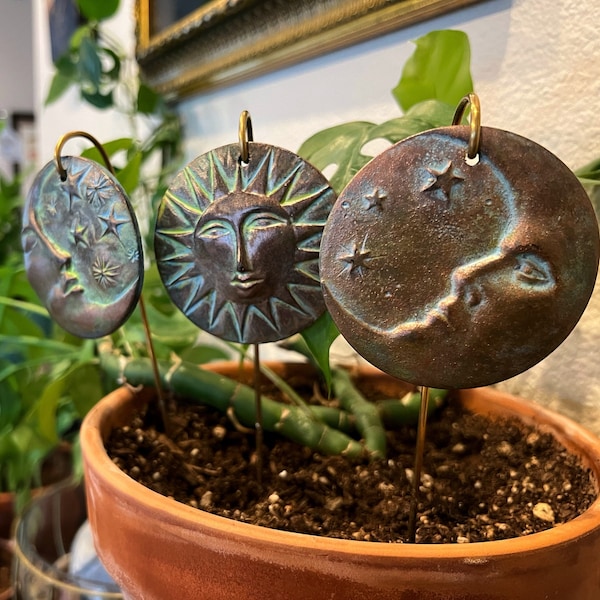 Moon and Sun Garden Ornaments | Terracotta | Indoor/Outdoor | Painted | Mother’s Day |  Gifts for Her | Outdoor Garden Decor