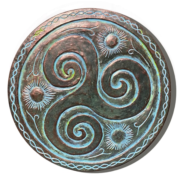 Concrete Celtic Triple Spiral Garden Ornament | Painted | Mother’s Day |  Gifts for Her | Outdoor Garden Decor