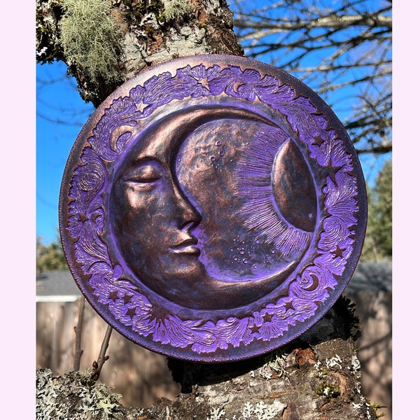 Concrete Moon Garden Plaque (Purple) | Painted | Mother’s Day |  Gifts for Her | Outdoor Garden Decor