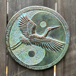 Yin and Yang Crane Concrete Hanging Garden Wall Ornament