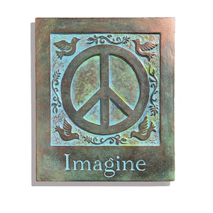 Imagine Peace Sign Concrete Garden Plaque