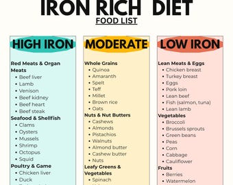 Iron Rich Food List PDF | High Iron Foods Printable | Energy Boost & Anemia Friendly Grocery Guide
