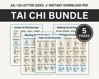 Tai Chi Bundle Printable, Chair & Walking Tai Chi Exercises, Balance Workout for Seniors, Beginner Tai Chi Poster PDF