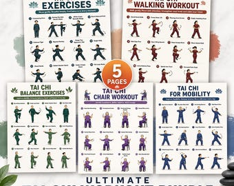Ultimate Tai Chi Workout Bundle Printable, Chair Tai Chi Exercises for Seniors, Tai Chi Walking Workout, Balance & Mobility Chart PDF