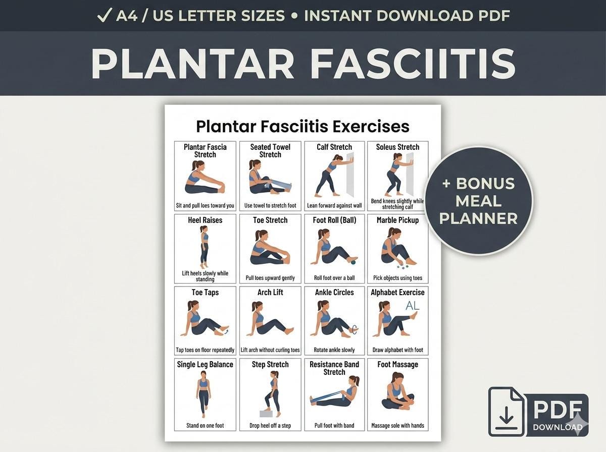Plantar Fasciitis Exercises Printable, Foot & Heel Pain Relief Routine ...