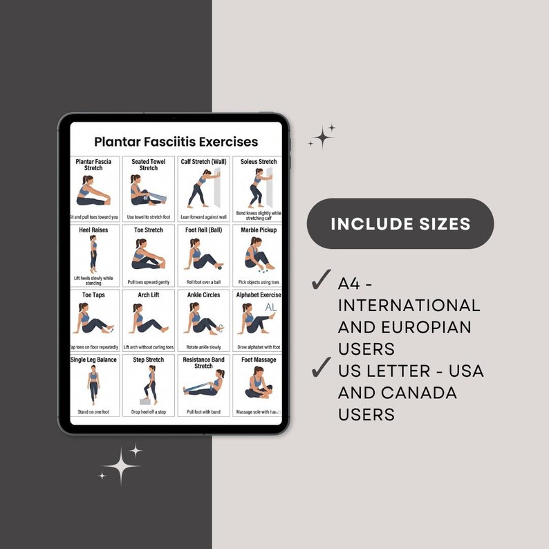 Plantar Fasciitis Exercises Printable, Foot & Heel Pain Relief Routine ...